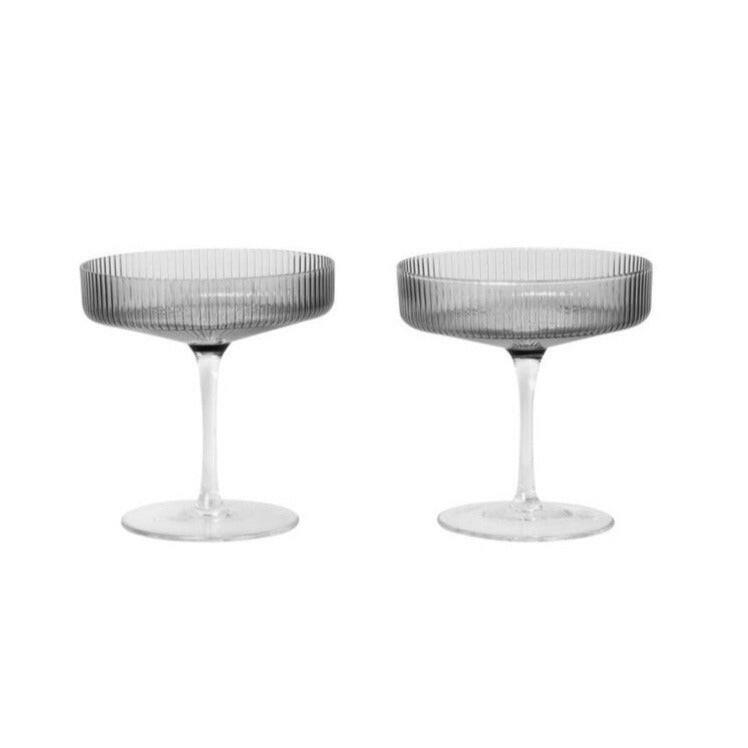 Ripple Champagne Saucer  | Smoked Grey | Set of 2.