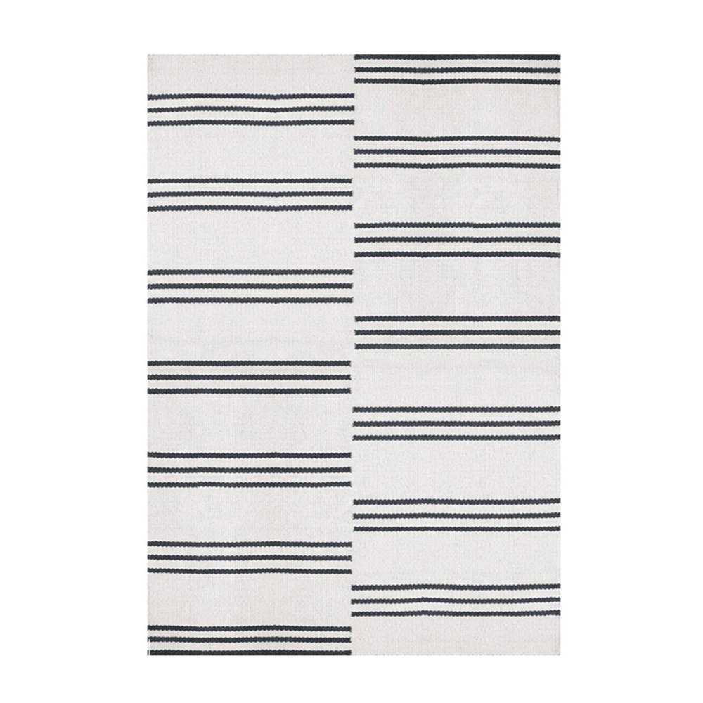 Ticking Wool Rug | L300 | Bone White + Black