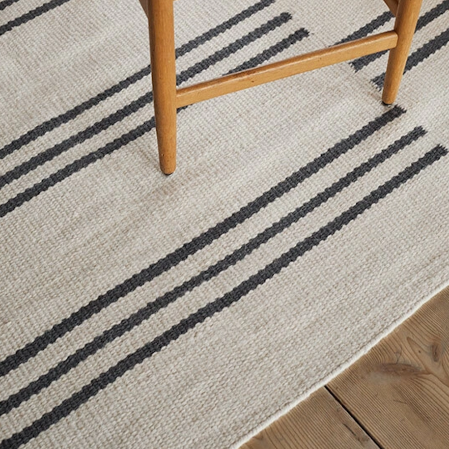 Ticking Wool Rug | L300 | Bone White + Black